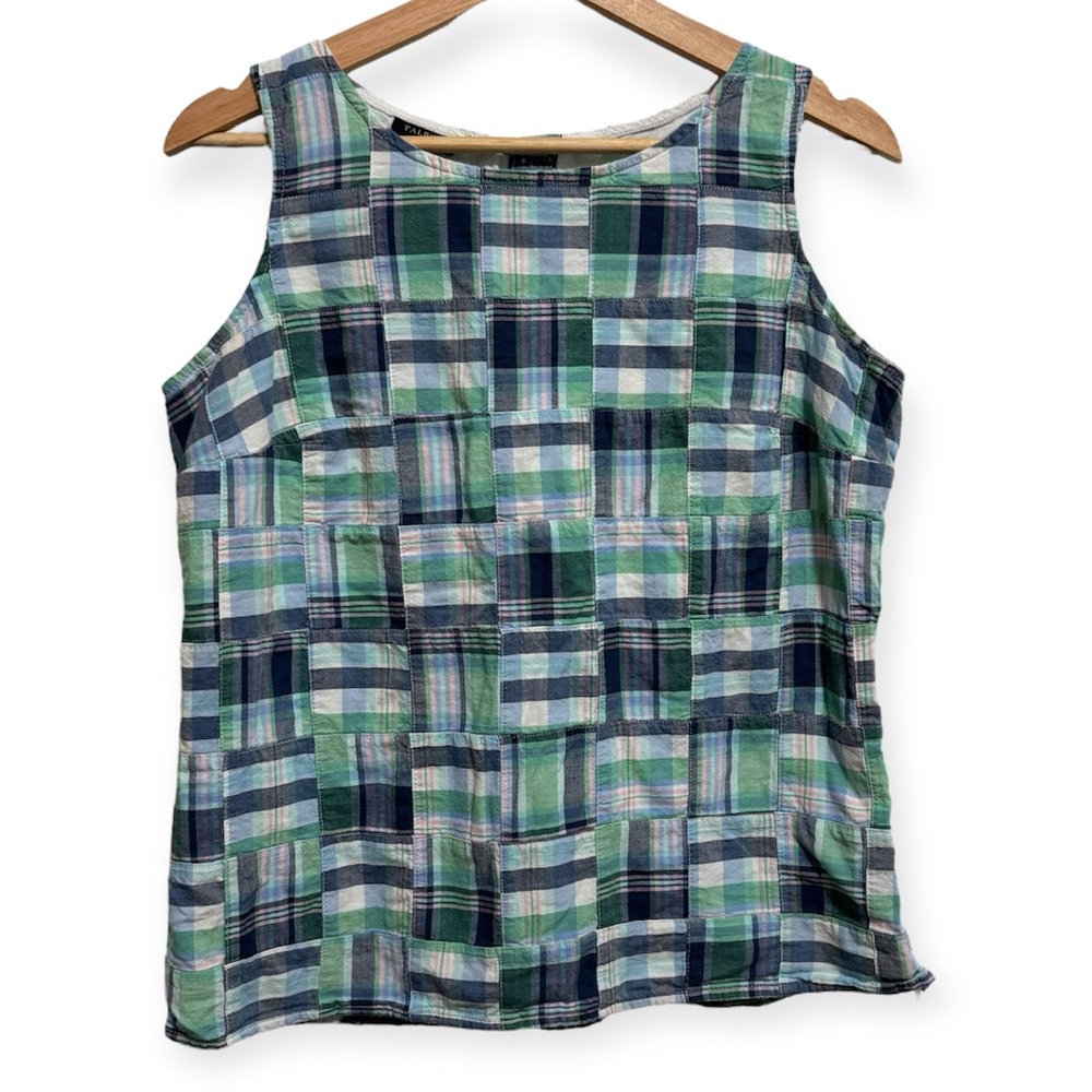 Talbots Cotton Patchwork Plaid Button Back Sleeve… - image 1